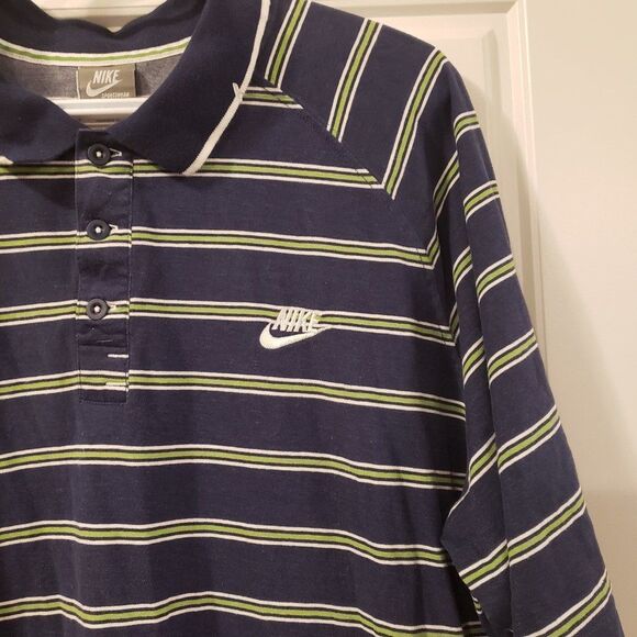 Nike Sportswear FIT DRY XXL Navy Green Horizontal Striped Men's Golf Shirt - Picture 6 of 7